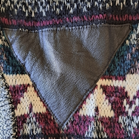 Vintage Impact Men's Sweater Vest 80's Leather Patches Geometric Grunge V-neck L - Picture 5 of 8